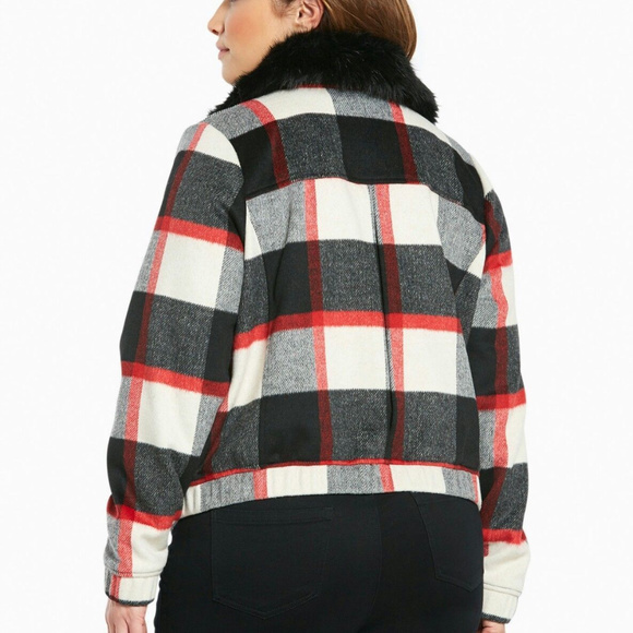 Torrid Plaid Bomber Jacket Coat Faux Fur - Picture 3 of 4